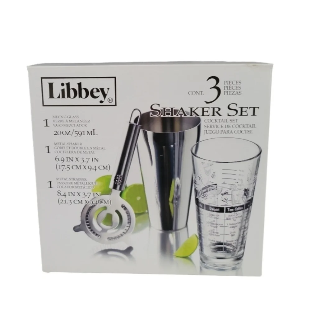 Libbey Cocktail Shaker Set 3 Piece Mixologist Set NEW
